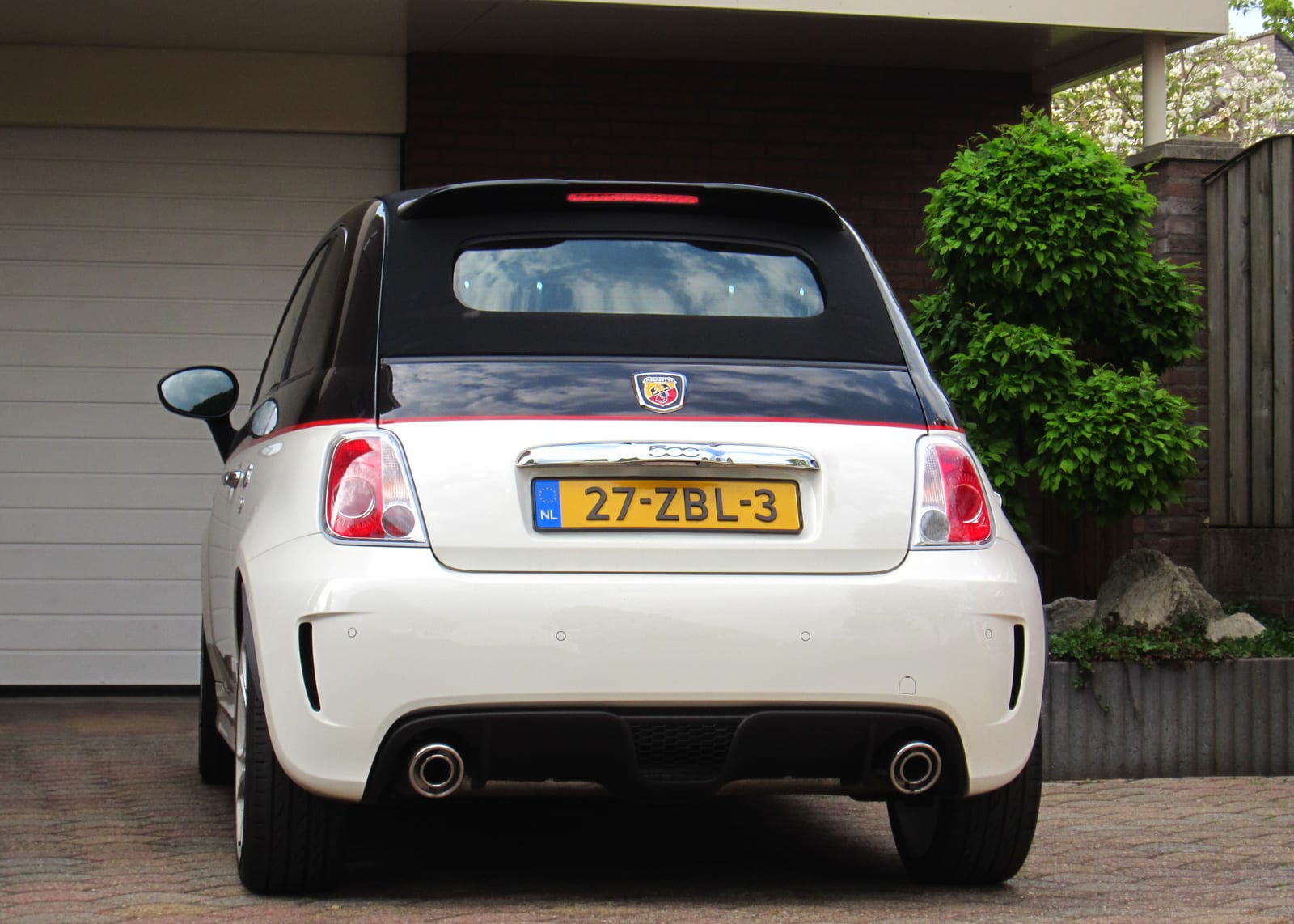 Abarth 500C convertible, rear view with the top up